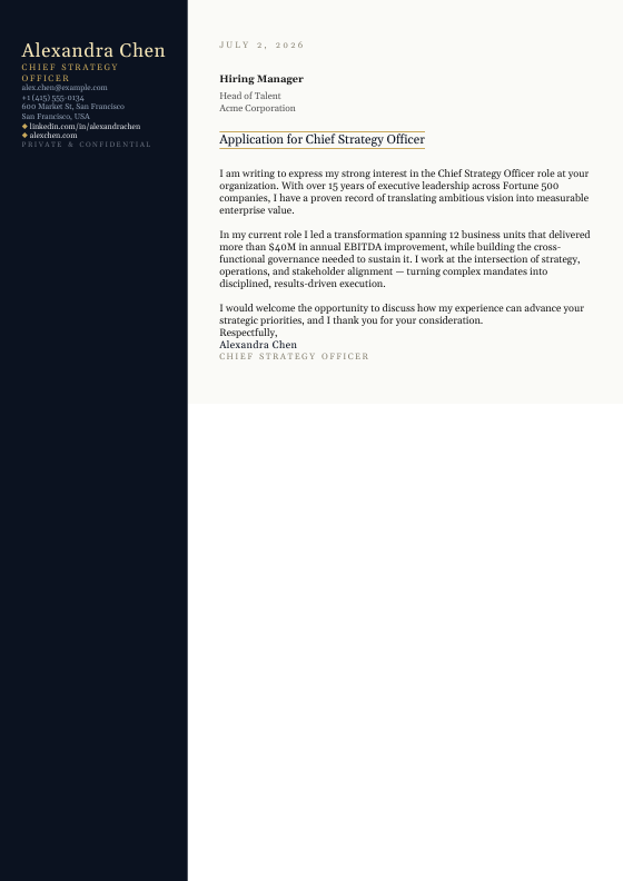 Executive Midnight — CV template preview