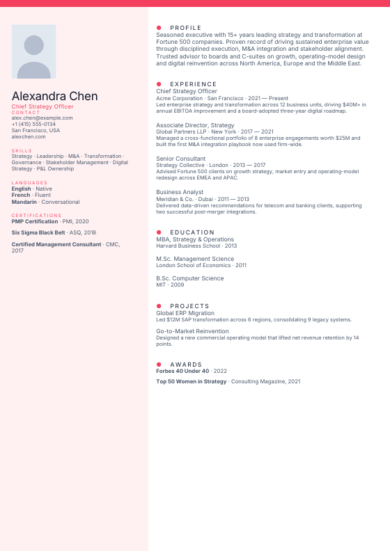Coral Creative — CV template preview