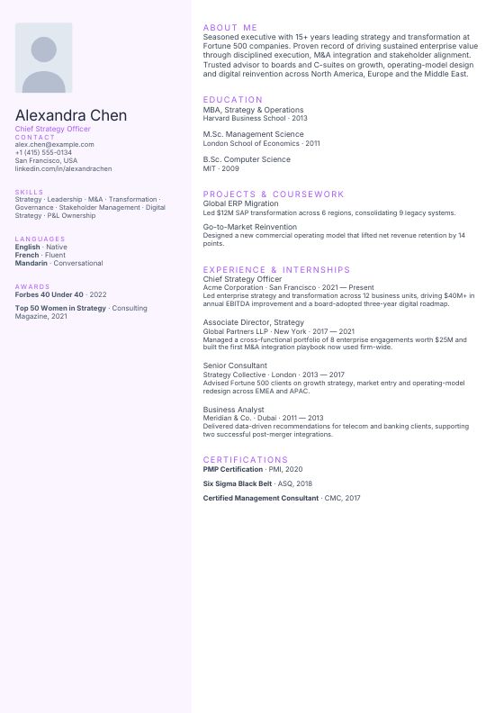 Student Fresh — CV template preview