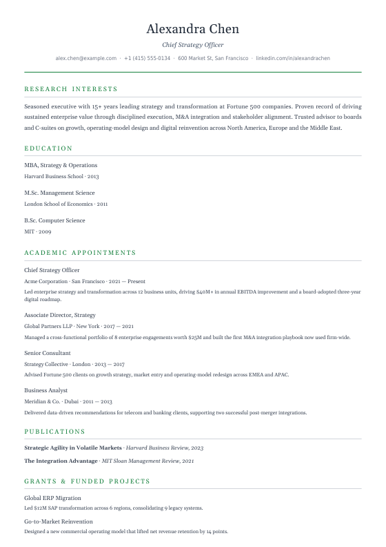Academic CV — CV template preview