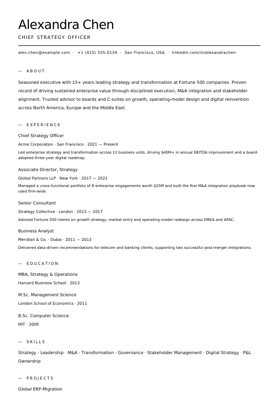 Minimal Mono — CV template preview