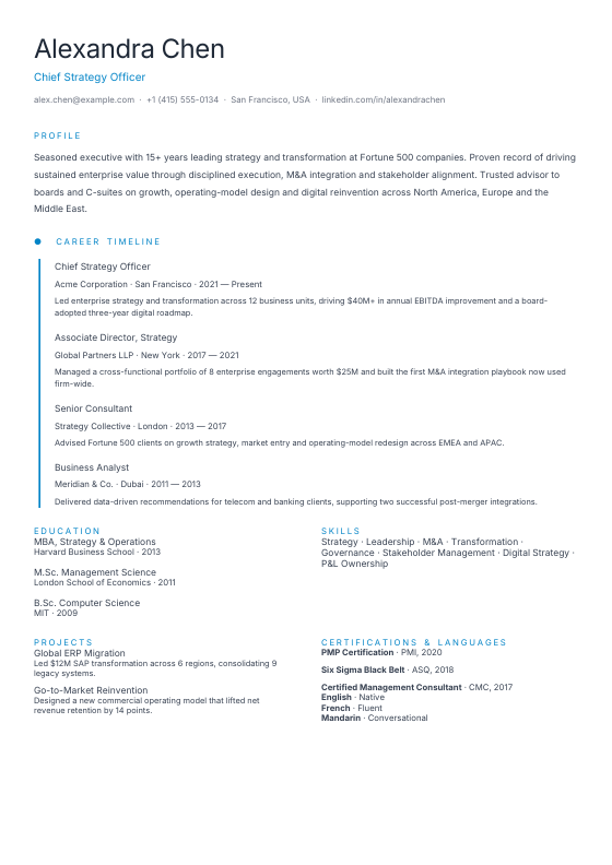 Timeline Rail — CV template preview