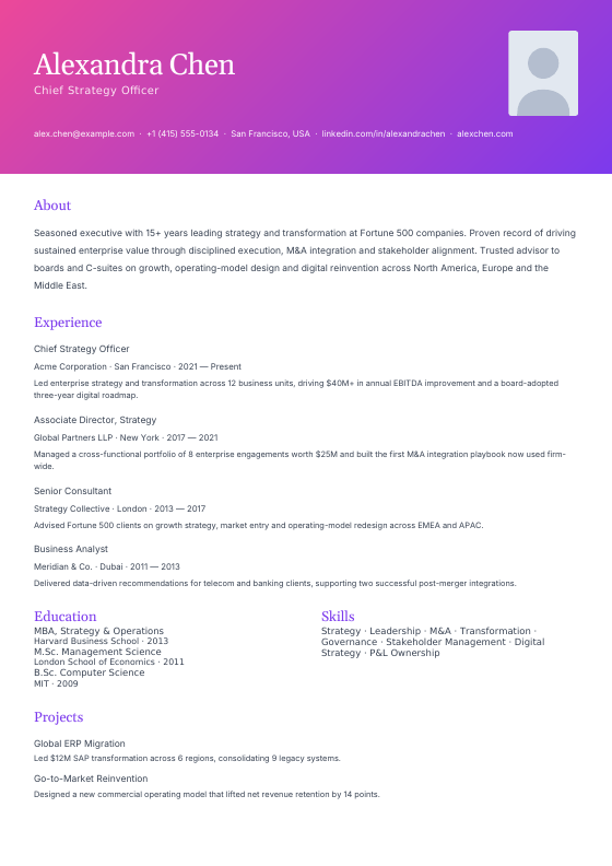 Banner Photo — CV template preview