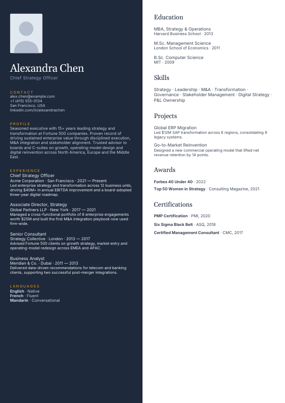 Split Bold — CV template preview