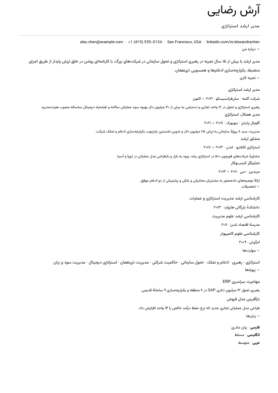 مینیمال تک‌رنگ — CV template preview