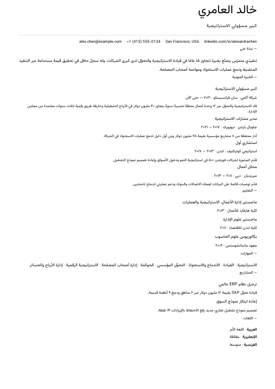 أحادي اللون مينيمال — CV template preview