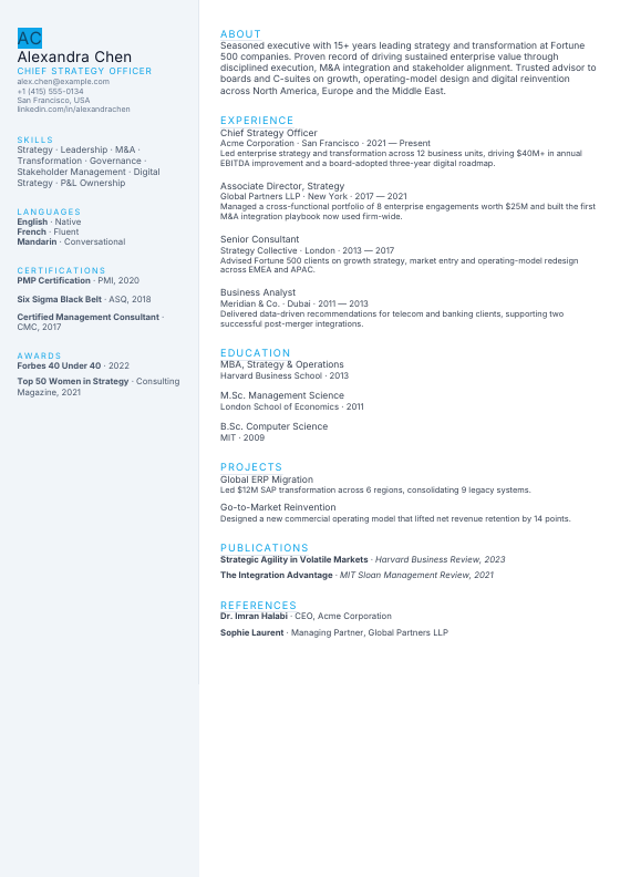 Metro Grid — CV template preview