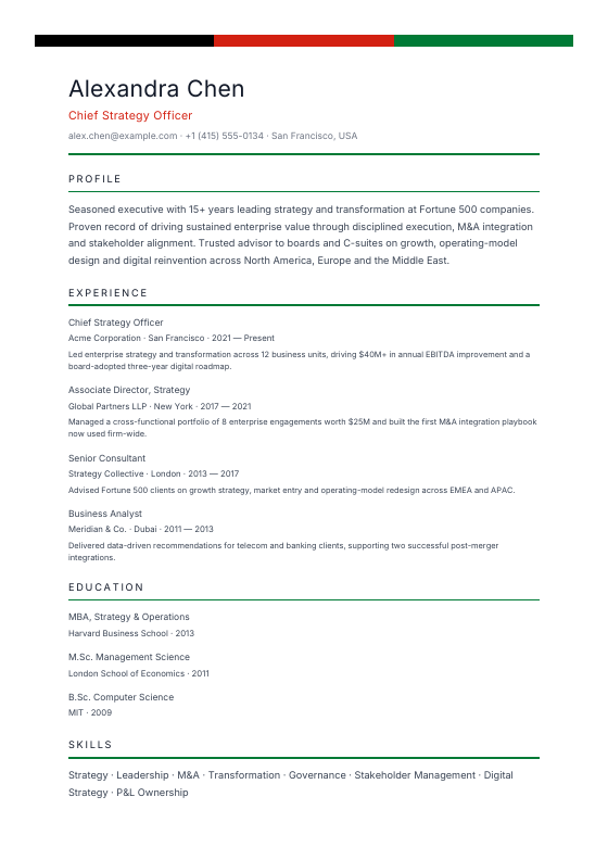 Afghanistan Tricolor — CV template preview