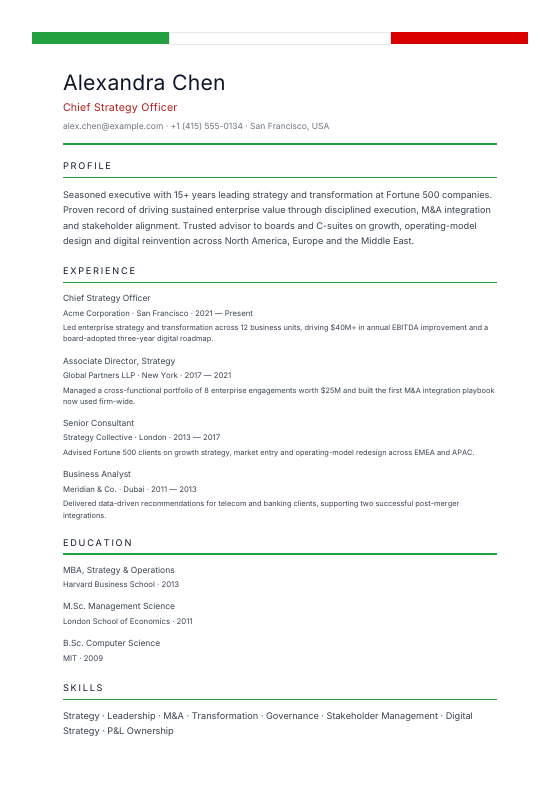 Iran Tricolor — CV template preview
