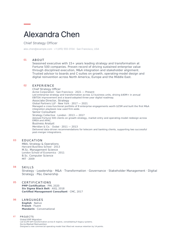 Swiss Design — CV template preview