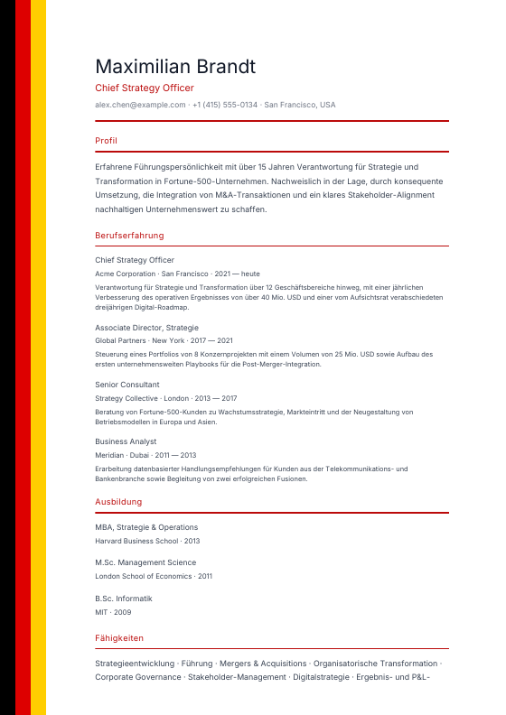Germany — Deutsch Ribbon — CV template preview