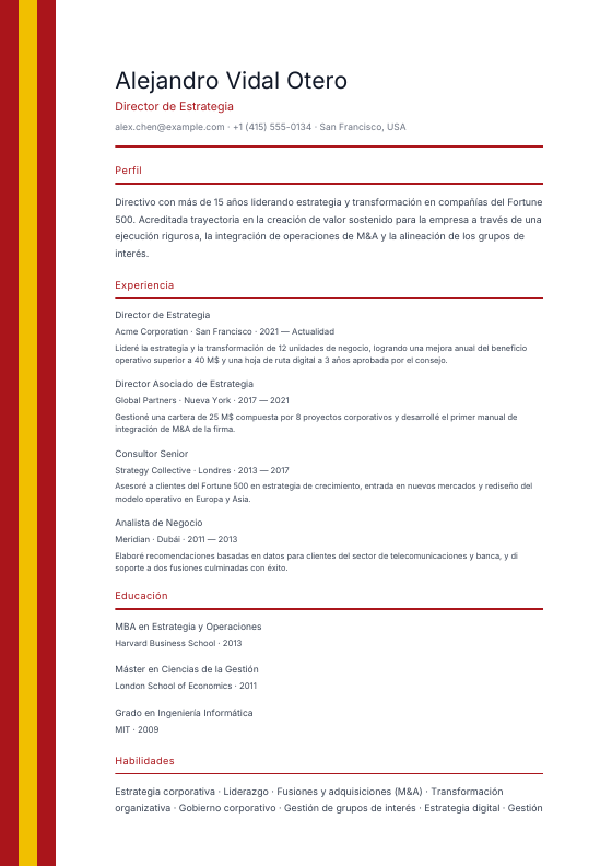 Spain — Español Ribbon — CV template preview