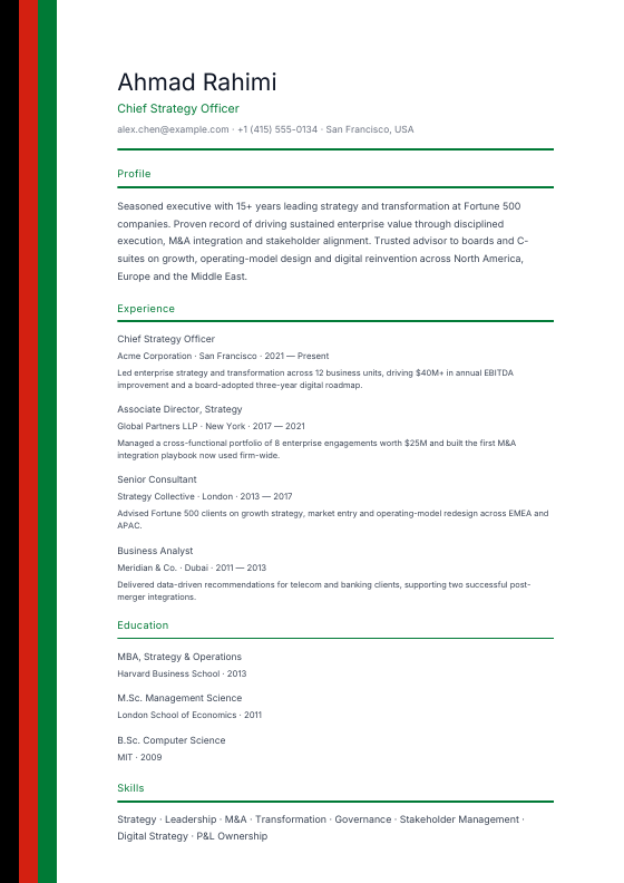 Afghanistan — English Ribbon — CV template preview
