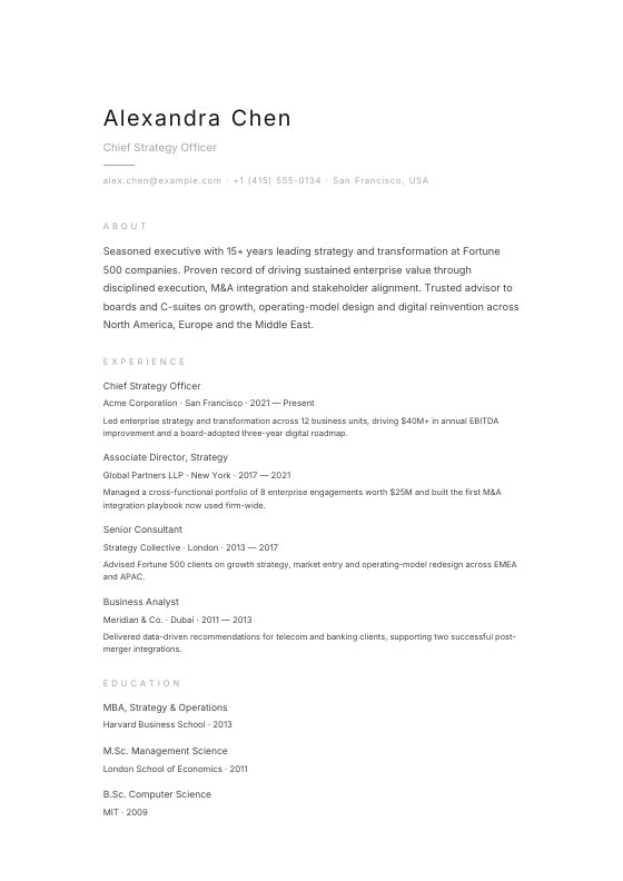 Tokyo Minimal — CV template preview