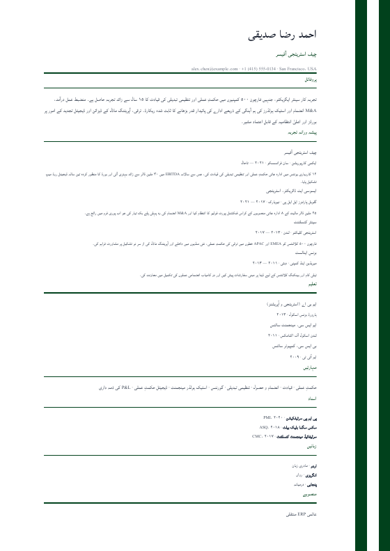 Pakistan — Urdu Ribbon — CV template preview