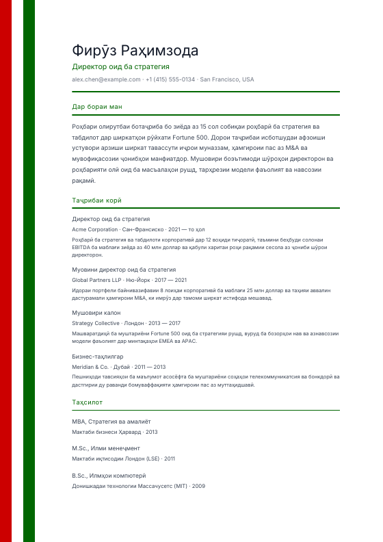 Tajikistan — Тоҷикӣ Ribbon — CV template preview