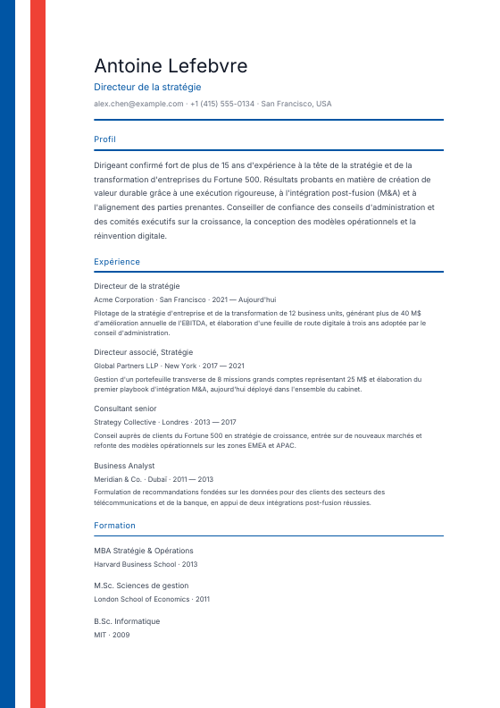France — Français Ribbon — CV template preview