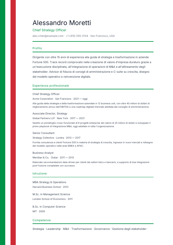 Italy — Italiano Ribbon — CV template preview