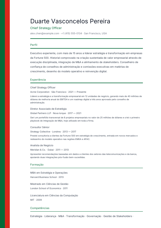 Portugal — Português Ribbon — CV template preview