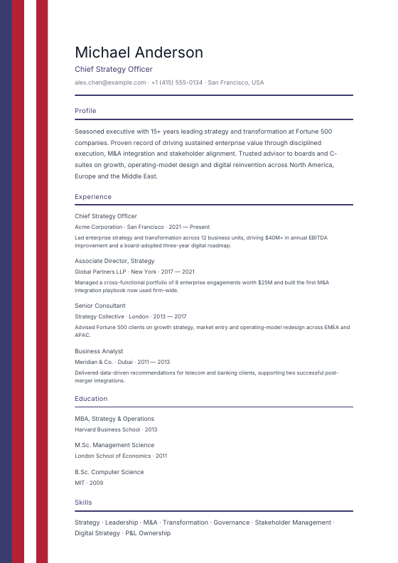 USA — English Ribbon — CV template preview
