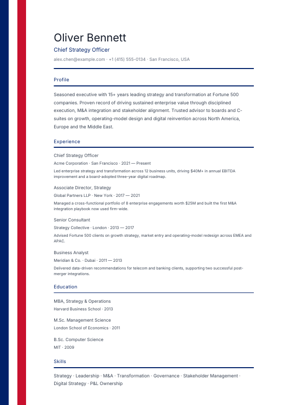 United Kingdom — English Ribbon — CV template preview
