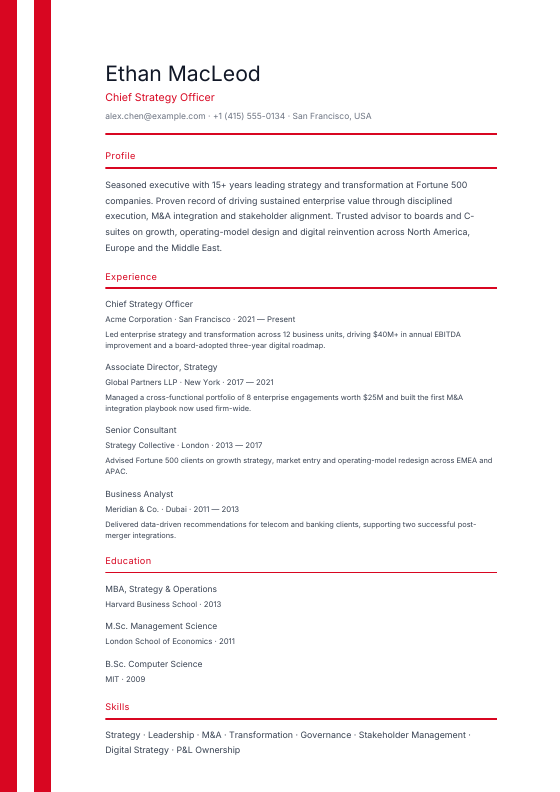 Canada — English Ribbon — CV template preview