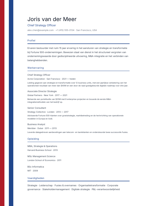 Netherlands — Nederlands Ribbon — CV template preview