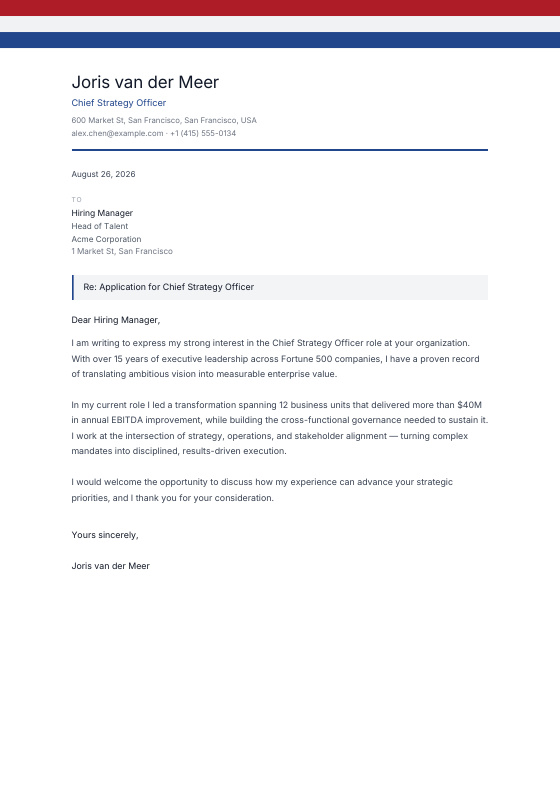 Netherlands — Letter Ribbon (Horizontal) — CV template preview