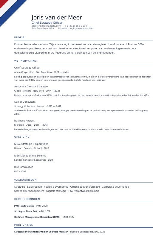 Netherlands — Corner Triangle — CV template preview