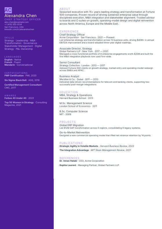 Studio Pro — CV template preview