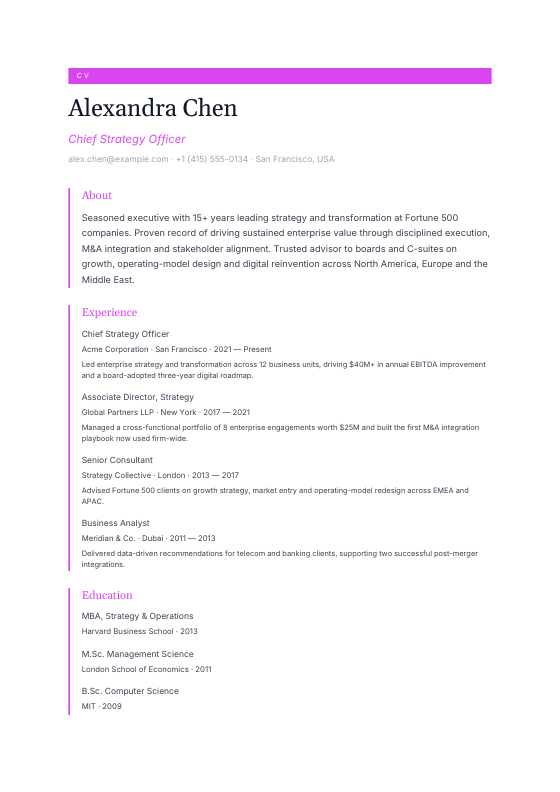Artisan Craft — CV template preview