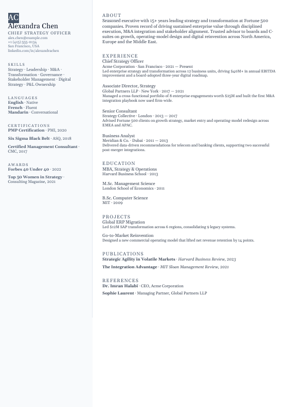 Research Pro — CV template preview