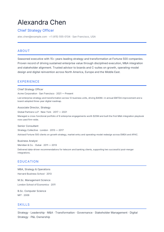 Product Manager — CV template preview