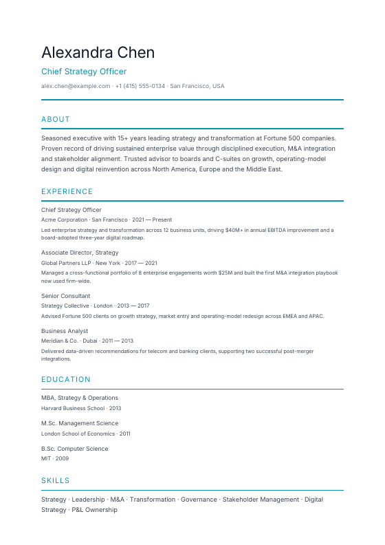 Medical Professional — CV template preview