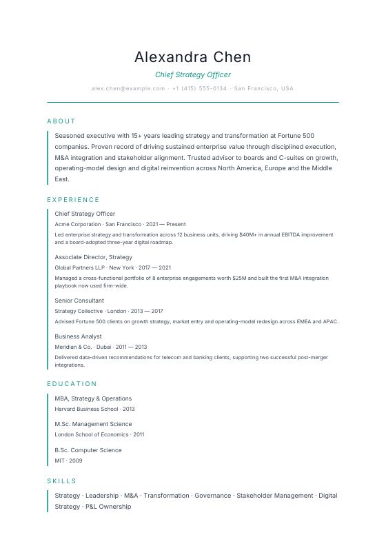 Pharma Clinical — CV template preview