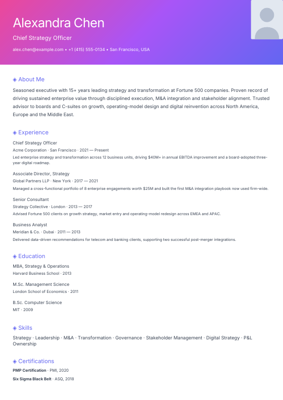 Creative Bold — CV template preview