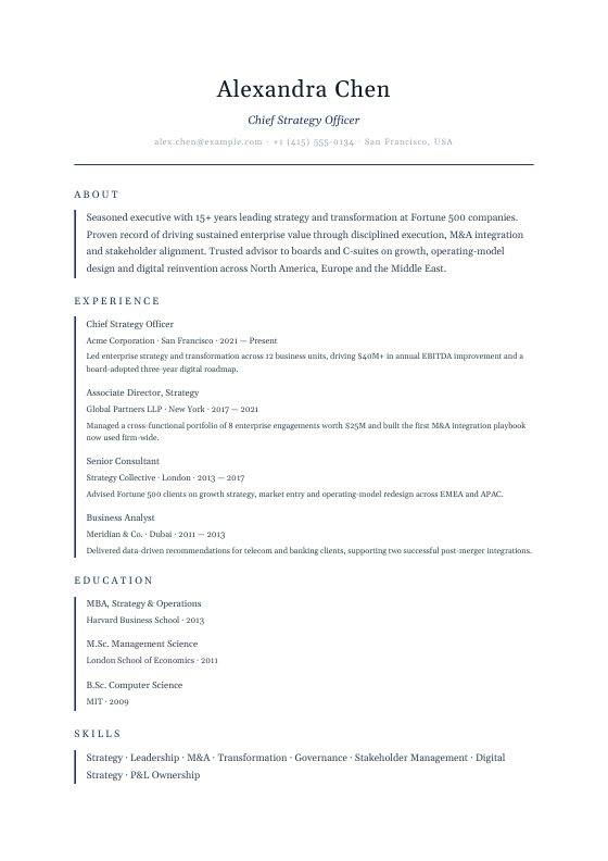 Wall Street — CV template preview
