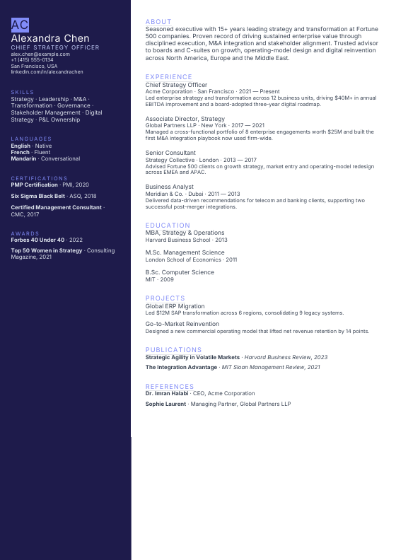 FinTech Modern — CV template preview