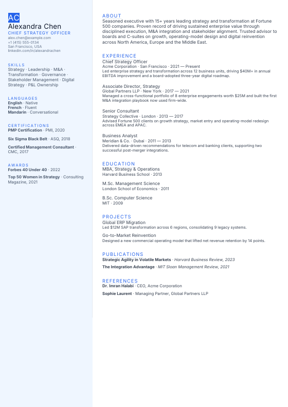 Mechanical Precision — CV template preview