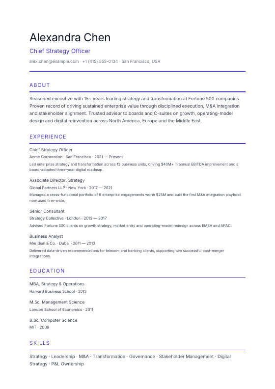 Paralegal Modern — CV template preview