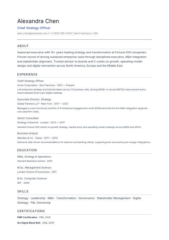Federal Standard — CV template preview