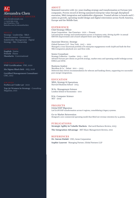 Diplomat — CV template preview