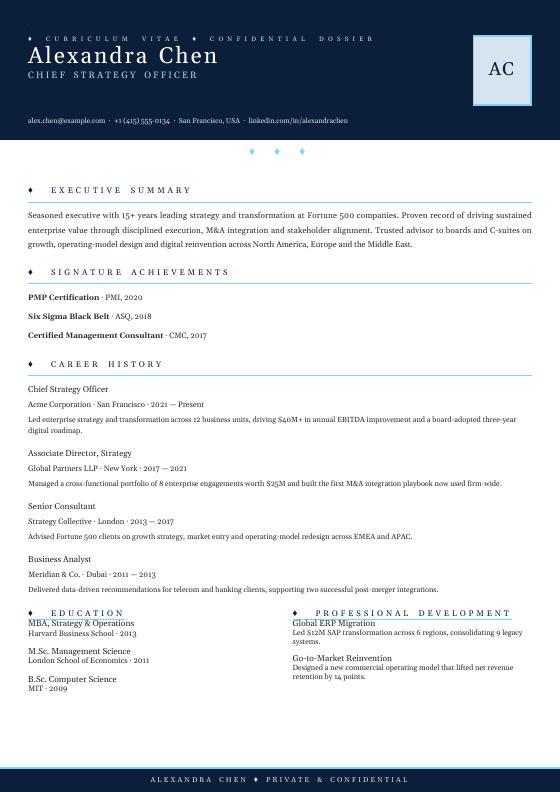 Diamond Elite Executive — CV template preview