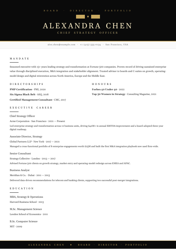 Onyx Board Director — CV template preview