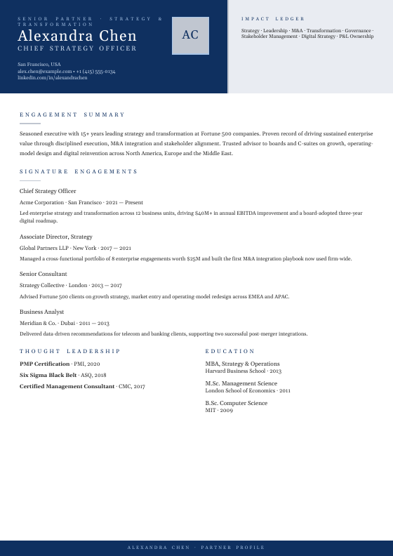 Sapphire Consulting Elite — CV template preview
