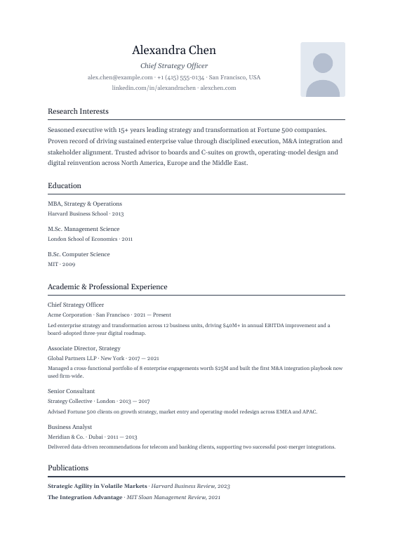Academic Research — CV template preview