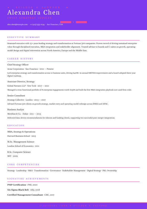 Startup Founder Pitch — CV template preview