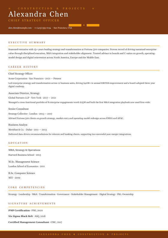 Construction Director — CV template preview