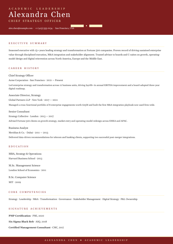 University Dean — CV template preview