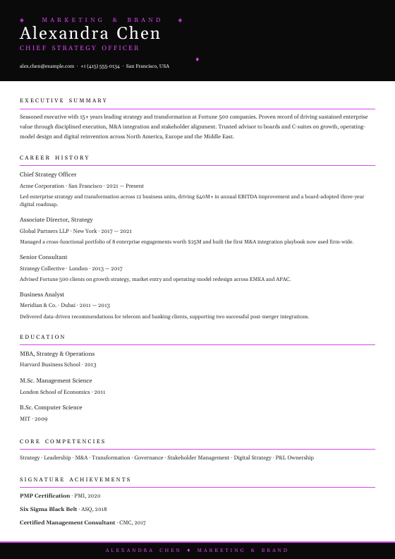 Marketing CMO — CV template preview